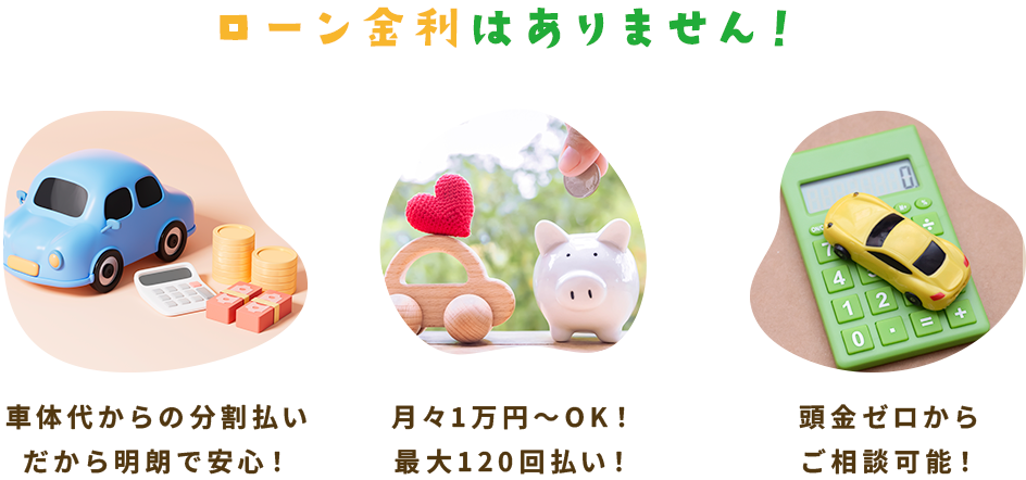ローン金利はありません！車体代から額の分割払いだから明朗で安心！